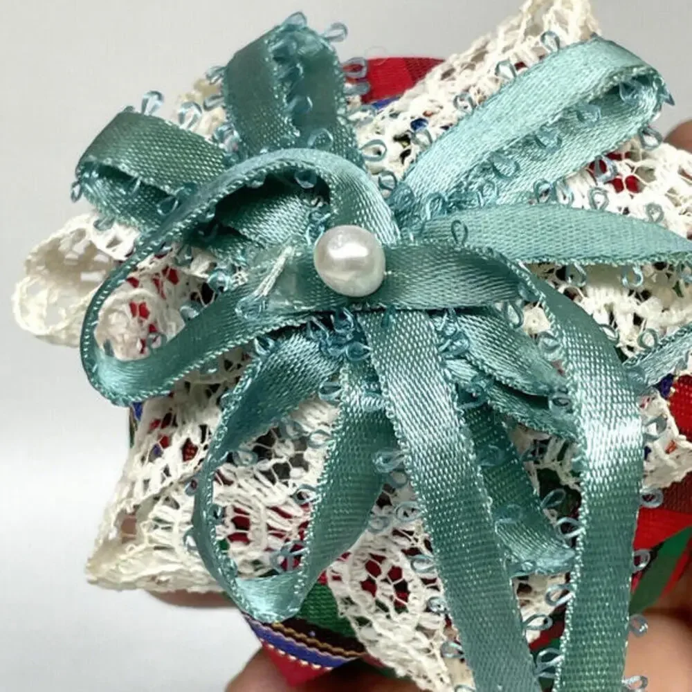 Teal Ribbon and Lace‎ Pine Cone Ornaments Set of 2 Vintage